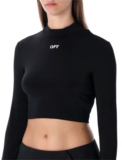 Off-white Off Stamp Cropped Long-sleeve Top In Black