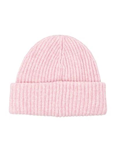 Ganni Wool-blend Light Structured Rib-knit Beanie In Pink