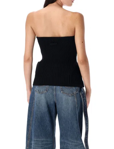 Jean Paul Gaultier Fitted Wool-blend Ribbed Knit Top In Black