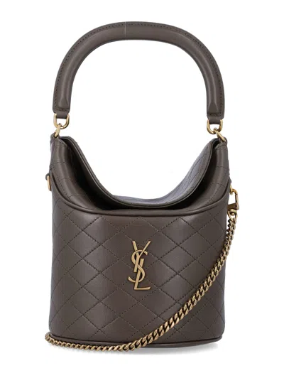 Saint Laurent Gaby Quilted Lambskin Bucket Bag In Brown