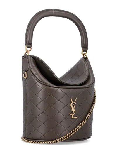 Saint Laurent Gaby Quilted Lambskin Bucket Bag In Brown