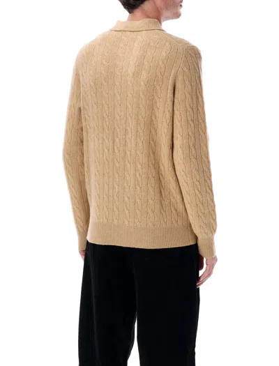 Polo Ralph Lauren Cable-knit Wool And Cashmere-blend Polo Jumper In Brown