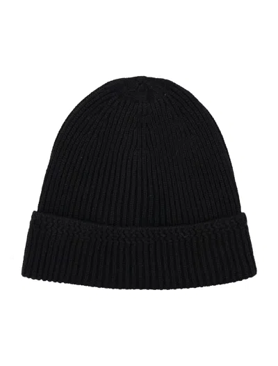 Tom Ford Mens Black Logo-patch Ribbed Cashmere-knit Beanie Hat In Black