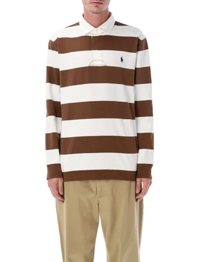Polo Ralph Lauren Structured Fit Rugby Polo With Traditional Collar In Brown