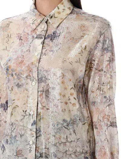 Golden Goose Floral Sequin Print Shirt In Neutral