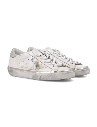 Golden Goose Distressed White Leather Sneakers In Silver
