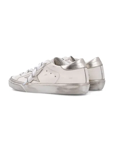Golden Goose Distressed White Leather Sneakers In Silver