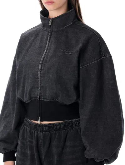 Alexander Wang Women Slate Denim Bomber Jacket In Black