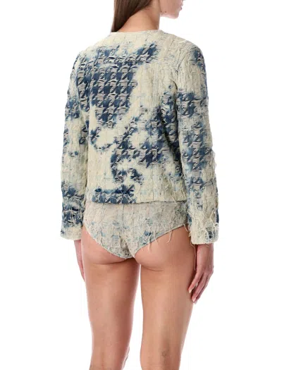 Diesel Jacket In Houndstooth-weave Denim In Blue