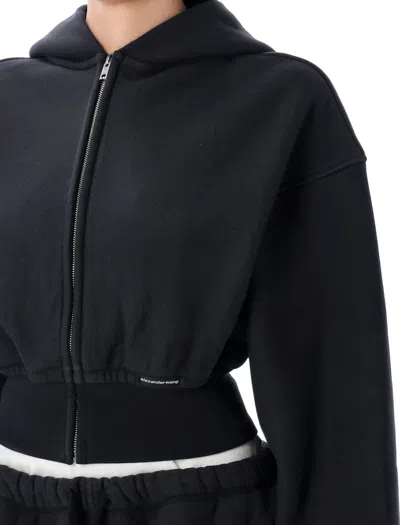 Alexander Wang T T By Alexander Wang Cropped Zip-up Hoodie In Black