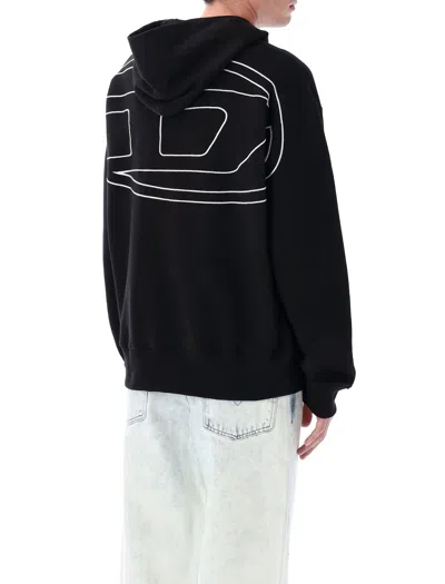Diesel S-macs-hood-megoval-d Relaxed Fit Black Hoodie In Black