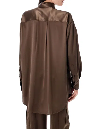 Tom Ford Fluid Charmeuse Silk Shirt In Brown