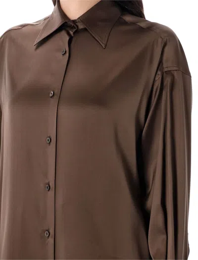 Tom Ford Fluid Charmeuse Silk Shirt In Brown
