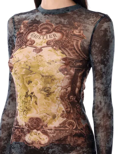 Jean Paul Gaultier Medallion Print Mesh Long Skirt In Multi