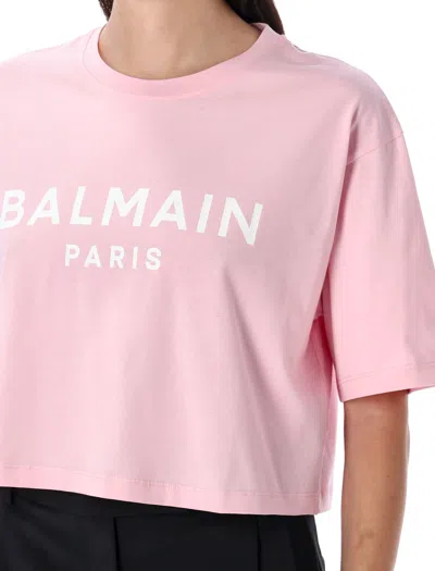 Balmain Printed Logo Cropped T-shirt In Multi
