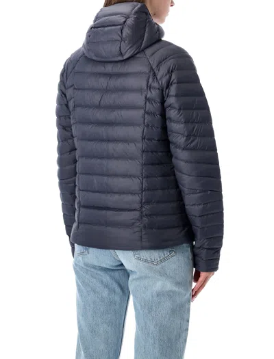 Patagonia Hooded Padded Jacket With Quilted Design And Side Pockets In Blue