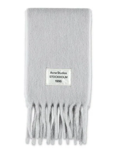 Acne Studios Soft Wool Scarf Fringed Edges In Gray