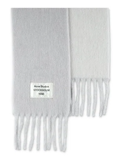 Acne Studios Soft Wool Scarf Fringed Edges In Gray