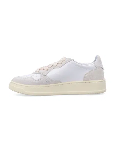 Autry Leather And Suede Sneakers With Glitter In White