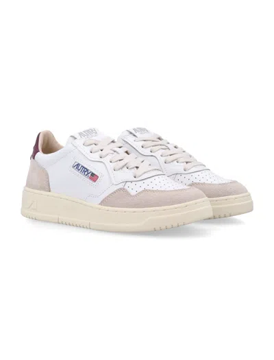 Autry Medalist Low Sneakers In White And Burgundy Suede And Leather In White