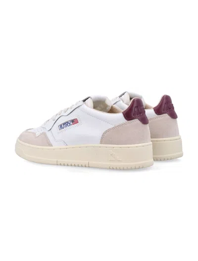 Autry Medalist Low Sneakers In White And Burgundy Suede And Leather In White