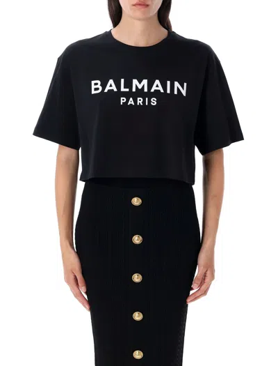 Balmain Printed Logo Cropped T-shirt In Black