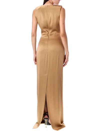 Tom Ford Deep V Neck Gown In Brown