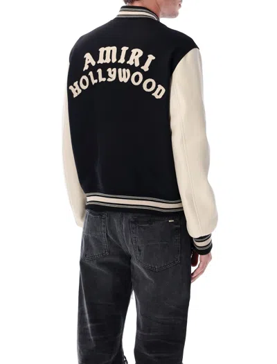 Amiri Varsity Jacket With White Contrasting Sleeves And Embroidered Detailing In Black