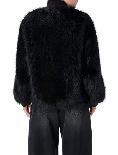 Sword 6.6.44 Sword Eco-fur Bomber Jacket With Adjustable Drawstring In Black