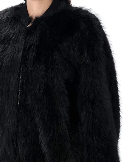 Sword 6.6.44 Sword Eco-fur Bomber Jacket With Adjustable Drawstring In Black