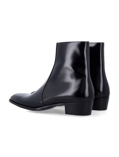 Saint Laurent Ankle Boots With Block Heel And Pointed Toe In Black