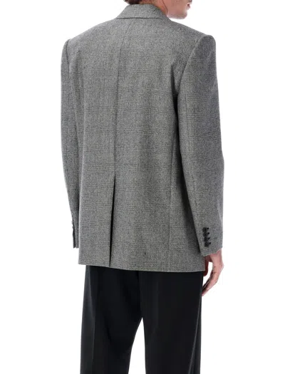 Saint Laurent Prince Of Wales Wool Single-breasted Blazer In Gray