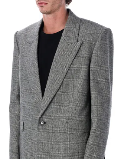 Saint Laurent Prince Of Wales Wool Single-breasted Blazer In Gray