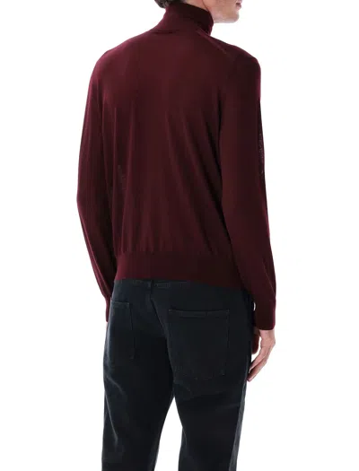 Saint Laurent Wool Turtleneck Sweater Long Sleeves In Burgundy