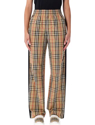 Burberry Checked Pattern Wide Leg Trousers In Brown