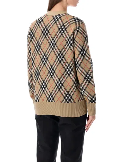 Burberry Check V-neck Cardigan In Wool And Mohair Blend In Sand
