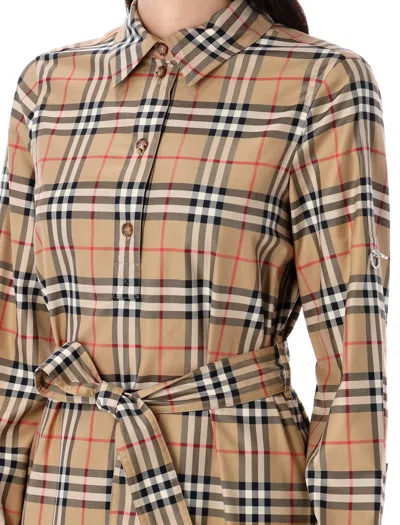 Burberry Vintage Check-pattern Belted Shirt Dress In Brown
