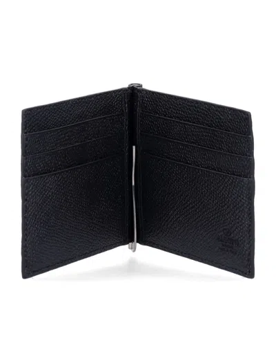 Valentino Garavani Vlogo Signature Grainy Calfskin Bi-fold Wallet With Money Clip In Black