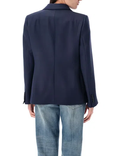 Valentino Single Breast Wool Silk Blazer In Blue