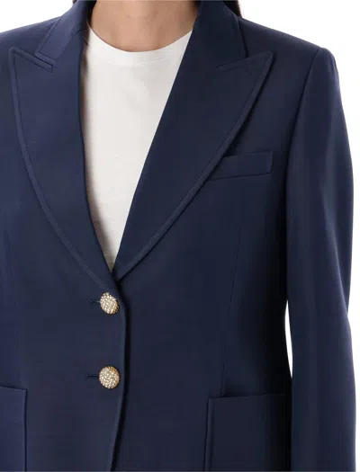 Valentino Single Breast Wool Silk Blazer In Blue