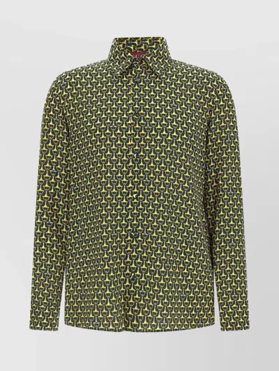 Gucci Allover Print Long Sleeve Horsebit Shirt In Green