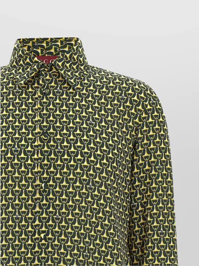 Gucci Allover Print Long Sleeve Horsebit Shirt In Green