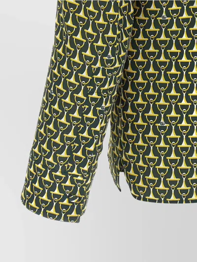Gucci Allover Print Long Sleeve Horsebit Shirt In Green