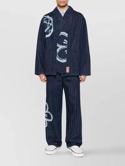Kenzo Relaxed Fit Pinstripe Floral Trousers In Blue