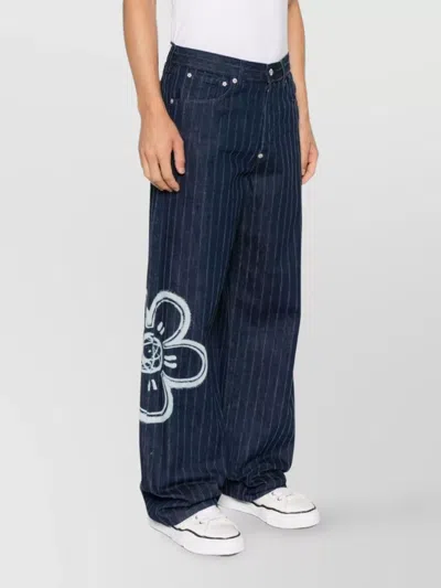 Kenzo Relaxed Fit Pinstripe Floral Trousers In Blue
