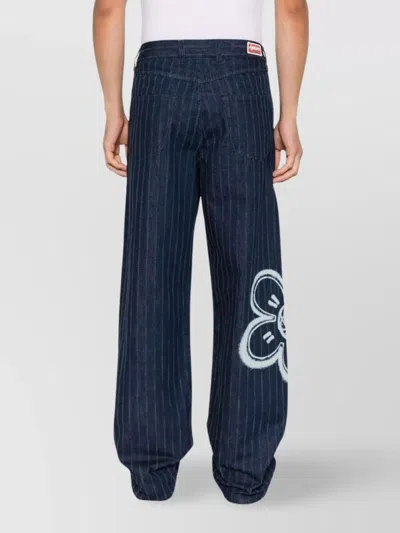 Kenzo Relaxed Fit Pinstripe Floral Trousers In Blue