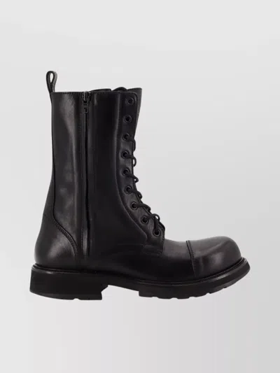 Balenciaga Rugged Leather Ankle Boots With Chunky Sole In Black