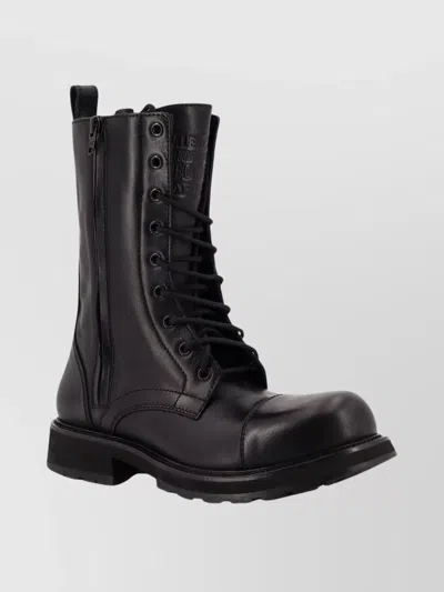 Balenciaga Rugged Leather Ankle Boots With Chunky Sole In Black