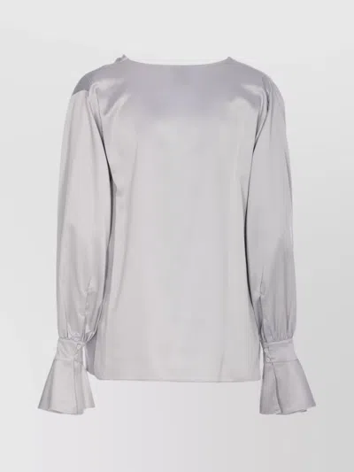 Pinko Satin Boat Neck Long Sleeve Top In Gray