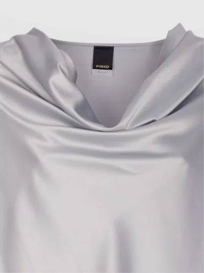 Pinko Satin Boat Neck Long Sleeve Top In Gray